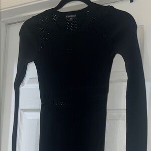 EXPRESS Women's Ribbed Black Perforated Sweater Dress